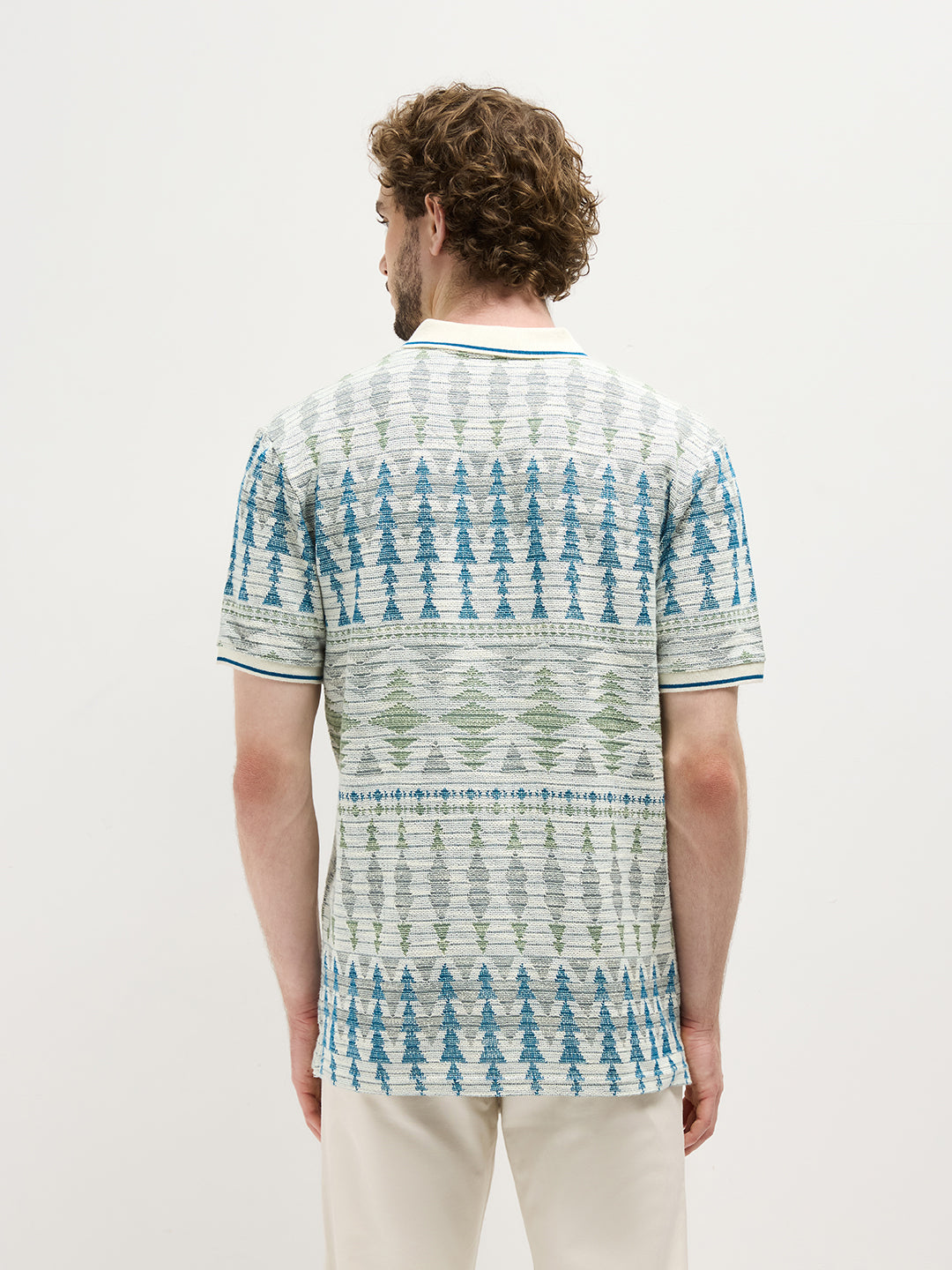 Sea Blue Printed Polo T Shirt