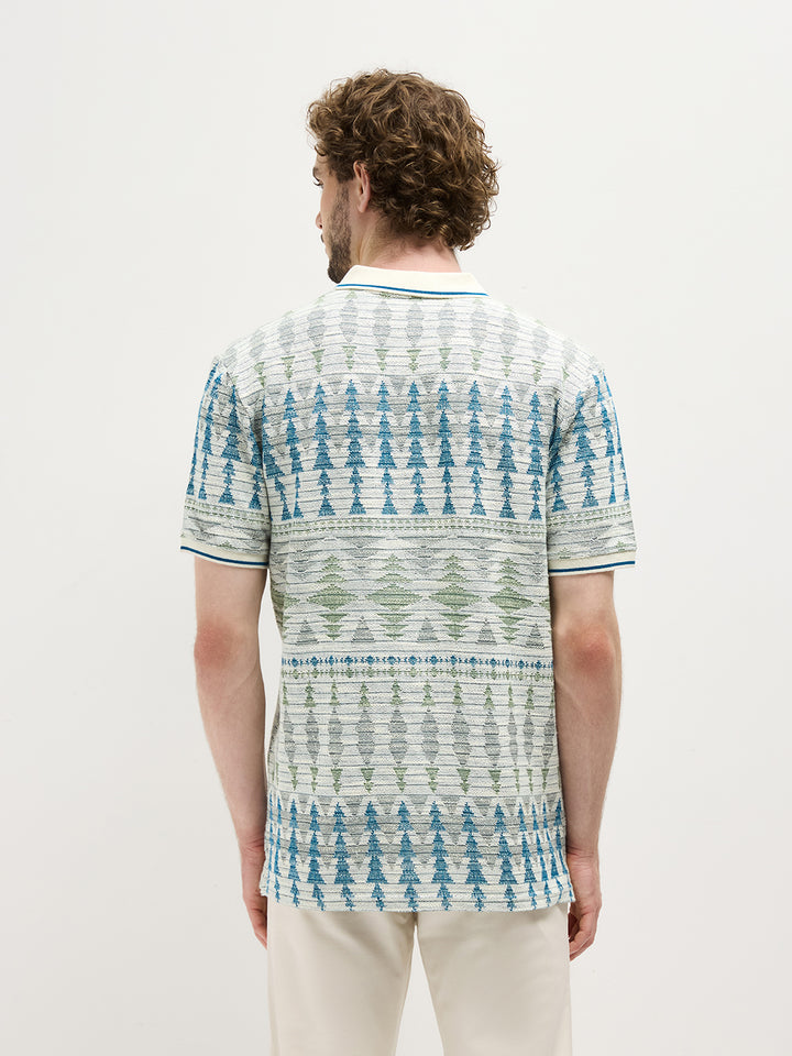 Sea Blue Printed Polo T Shirt