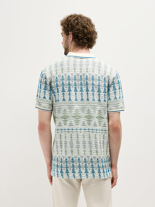 Sea Blue Printed Polo T Shirt