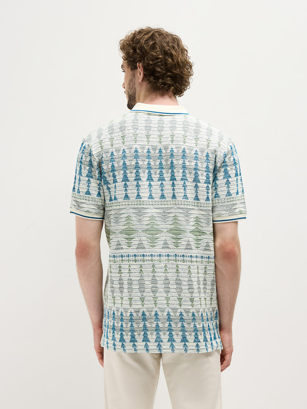 Sea Blue Printed Polo T Shirt