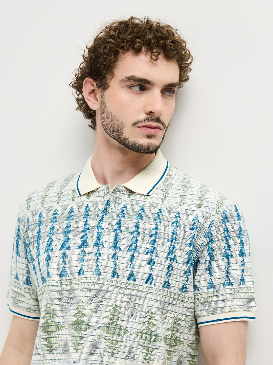 Sea Blue Printed Polo T Shirt