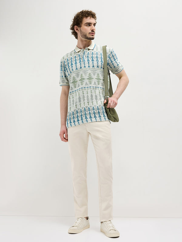 Sea Blue Printed Polo T Shirt