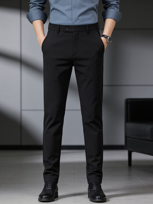 Dark Black Solid Formal Trousers