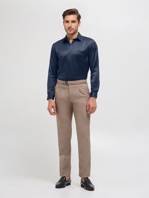 Dark Blue Gray Solid Satin Formal Shirt