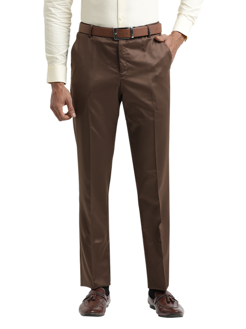 Brown Satin Cotton Formal Trousers