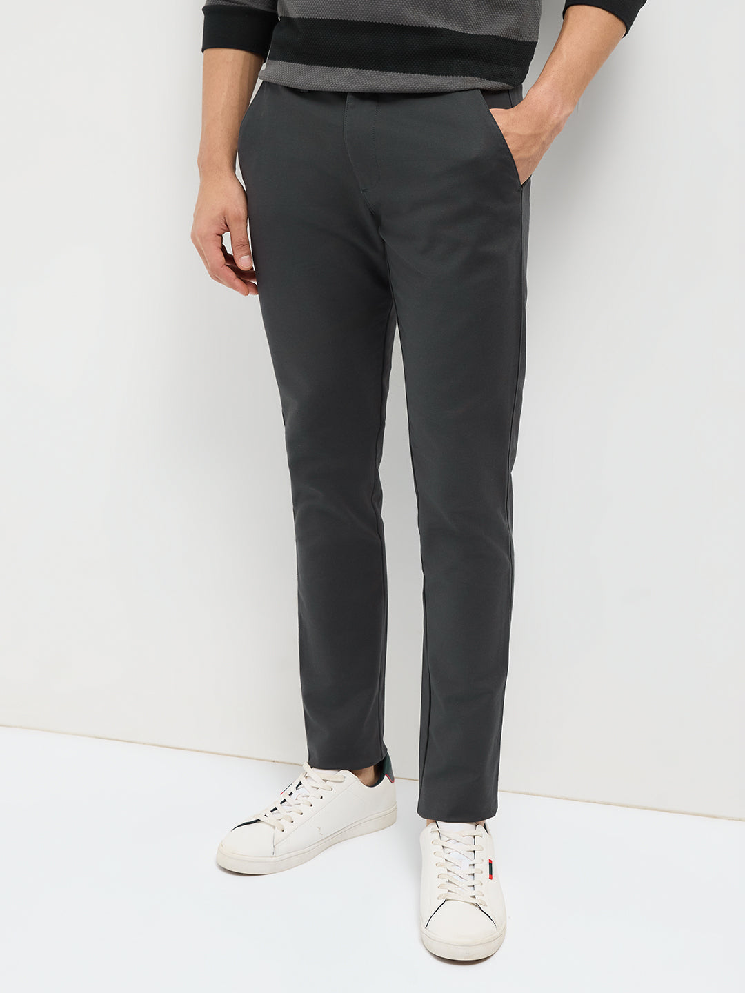 dark grey trousers