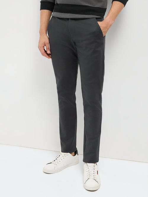 Dark Grey Solid Casual Trouers