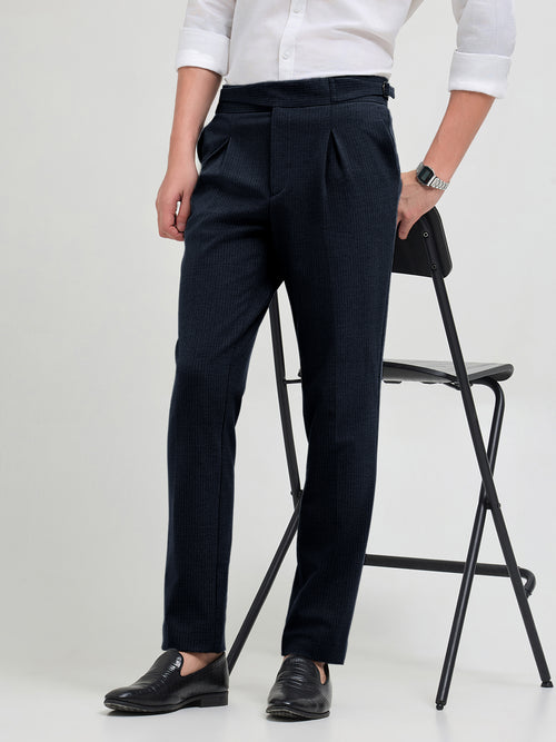 Dark Navy Solid Casual Gurkha Pants