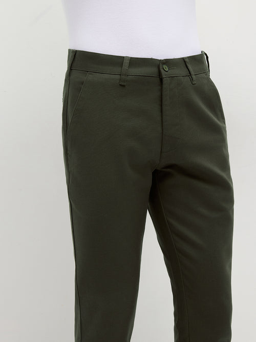 Dark Olive Solid Casual Trousers