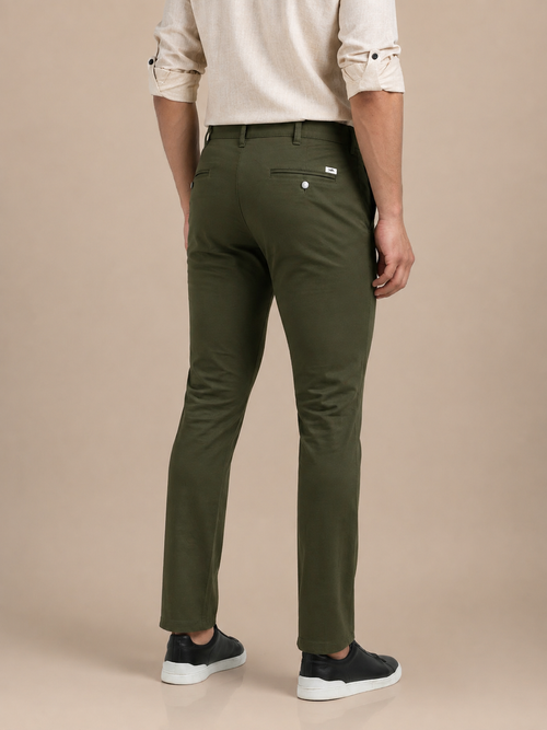 Dark Olive Solid Casual Trousers