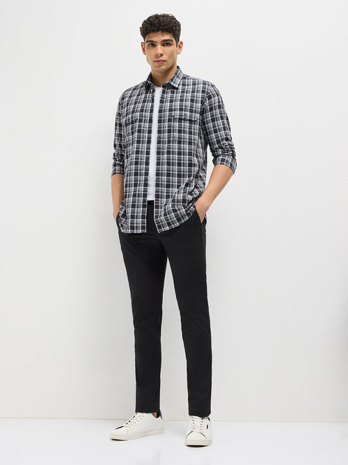 Black Checked Casual Shirt With Dual Pockets