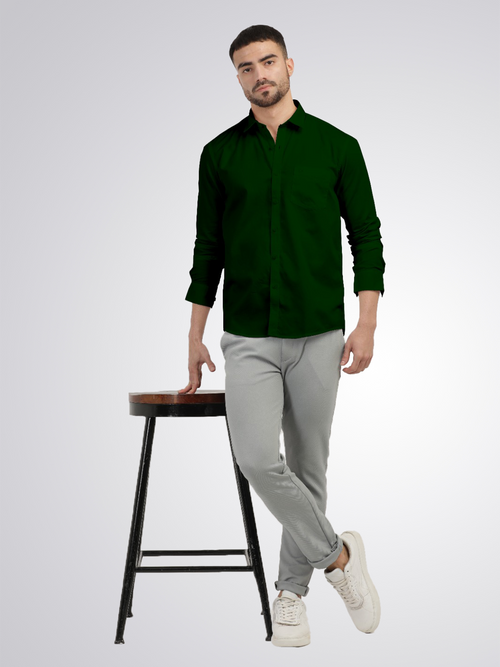 Emerald Green Linen Blend Solid Shirt