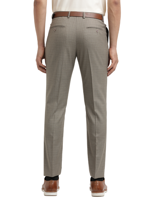 Khaki Melange Cotton Formal Trousers