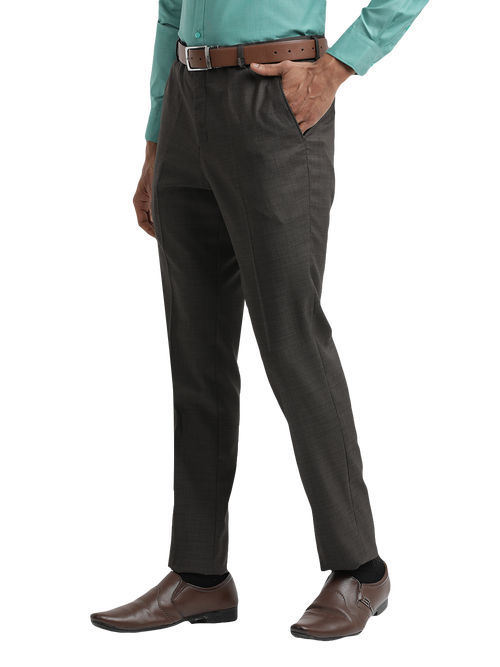 Coffee Melange Cotton Formal Trousers
