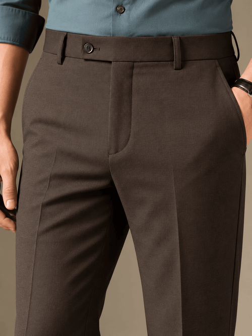 Dark Rust Brown Solid Formal Trousers