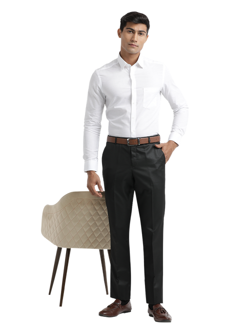 Black Micro Dobby Solid Trousers