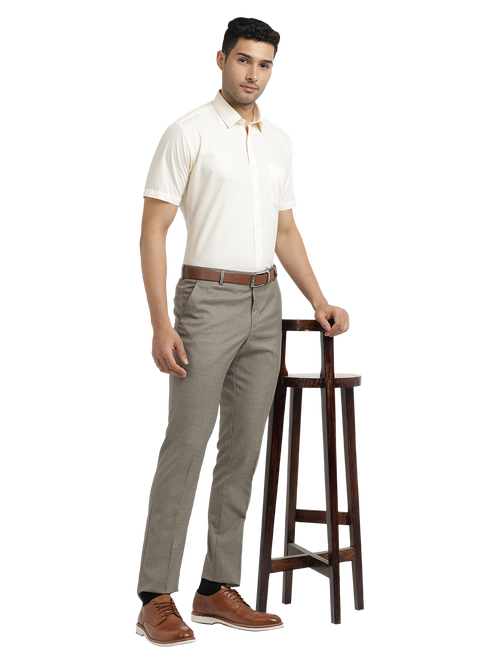 Khaki Melange Cotton Formal Trousers