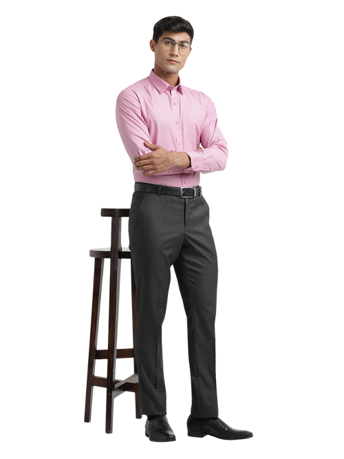 Black Melange Cotton Formal Trousers