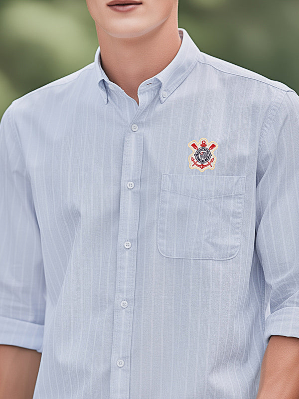 Misty Ice Blue Vertical Stripes Casual Shirt