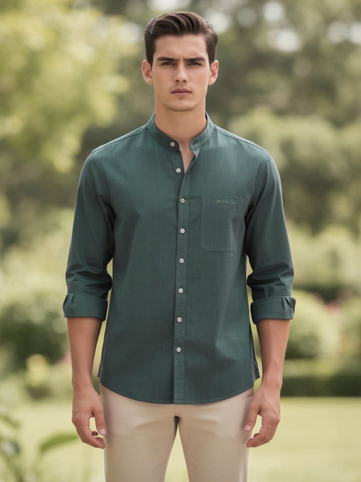 Dark Sage Teal Plain Casual Shirt
