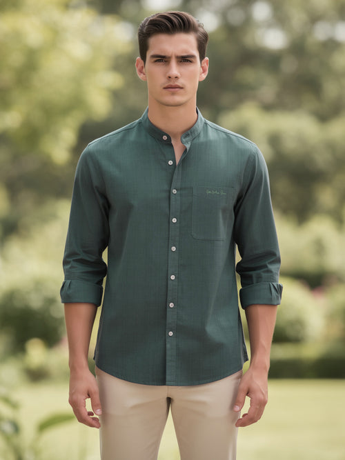 Dark Sage Teal Plain Casual Shirt