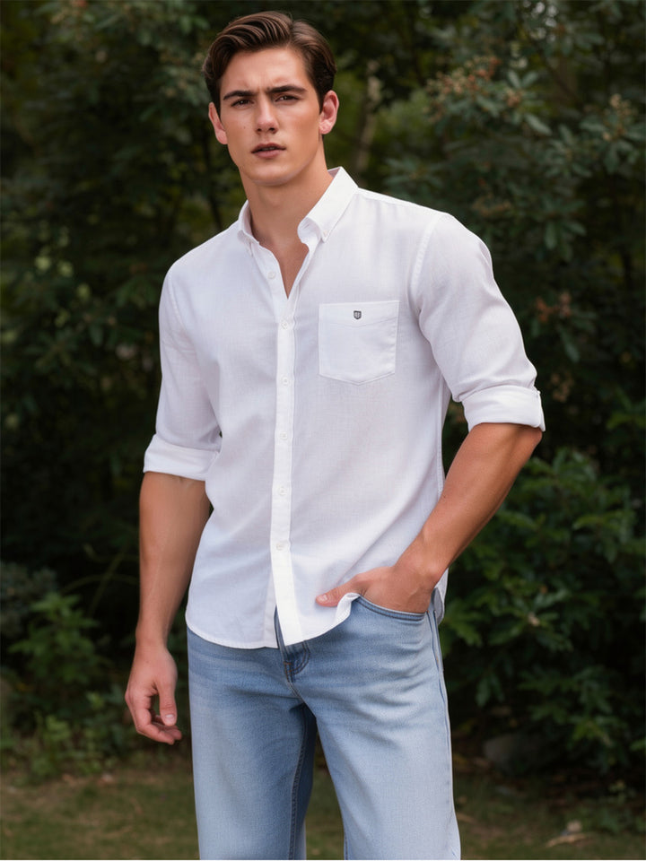 Glacier White Plain Casual Shirt