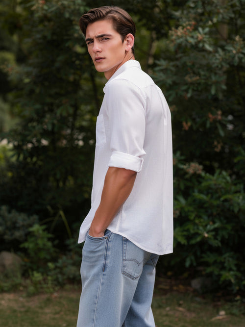 Glacier White Plain Casual Shirt