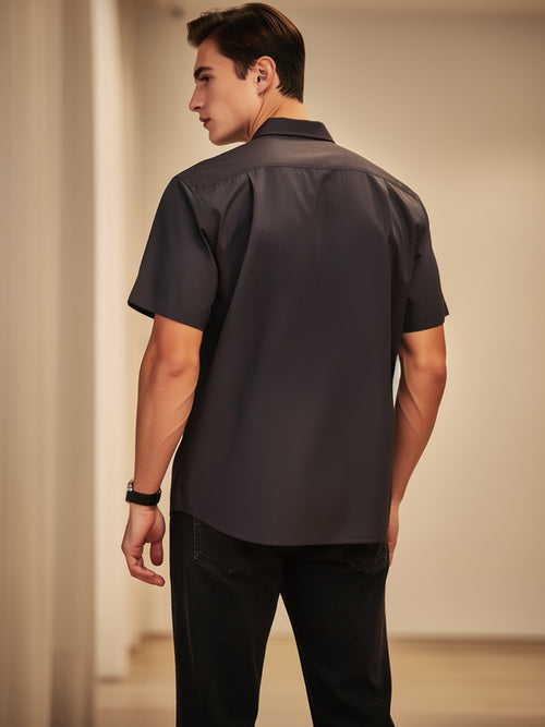 Charcoal Grey Geometric Printed Casual Shirt