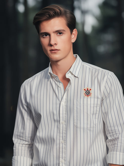 Classic White and Blue Vertical Stripes Casual Shirt