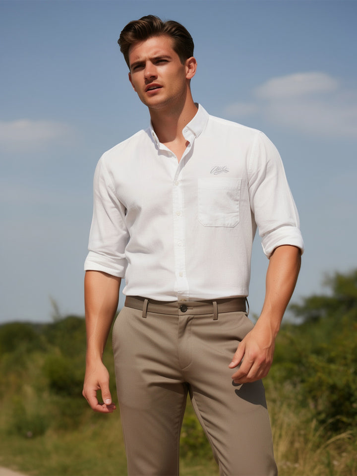 Ivory White Plain Casual Shirt