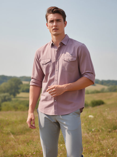 Dusk Rose Plain Casual Shirt With Dual Pockets