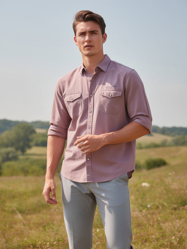 Dusk Rose Plain Casual Shirt With Dual Pockets