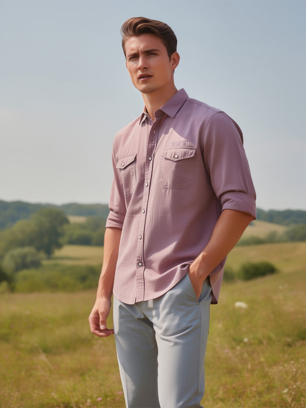 Dusk Rose Plain Casual Shirt With Dual Pockets