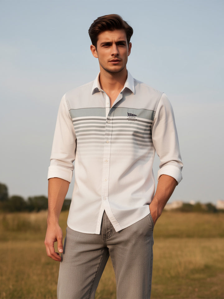Frost Ivory White Horizontal Stripes Casual Shirt