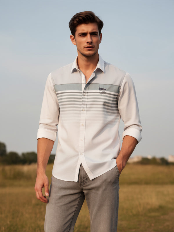 Frost Ivory White Horizontal Stripes Casual Shirt