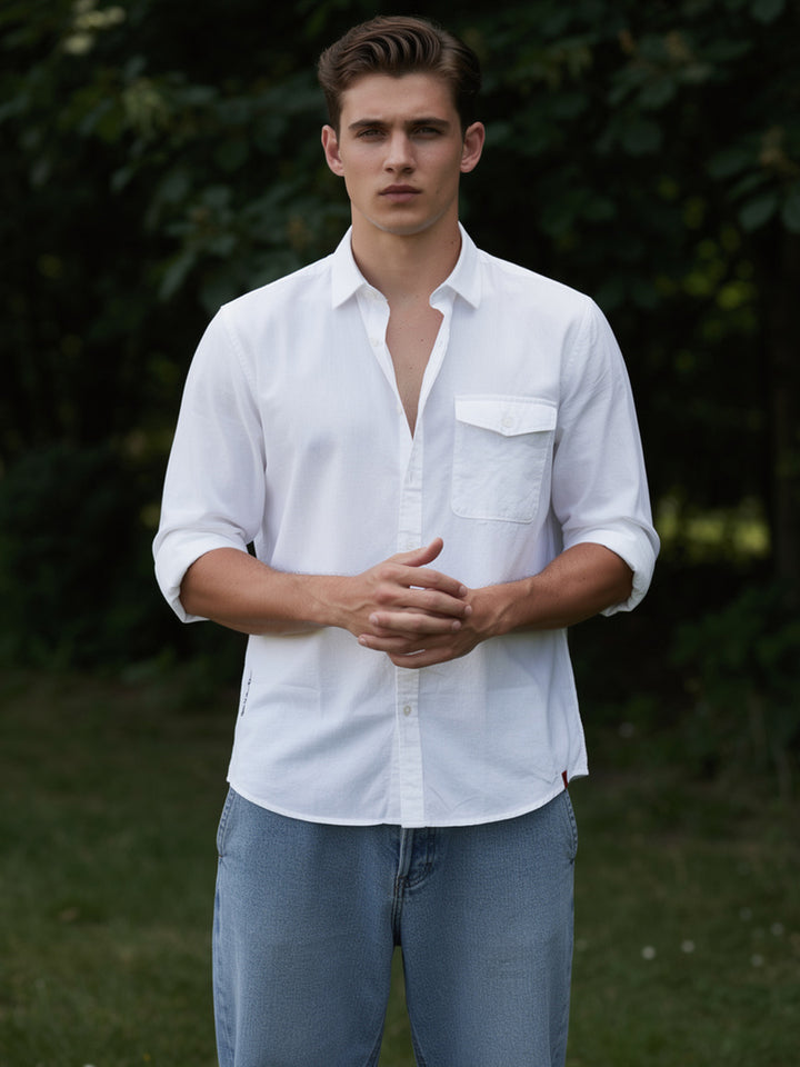Crystal White Plain Casual Shirt