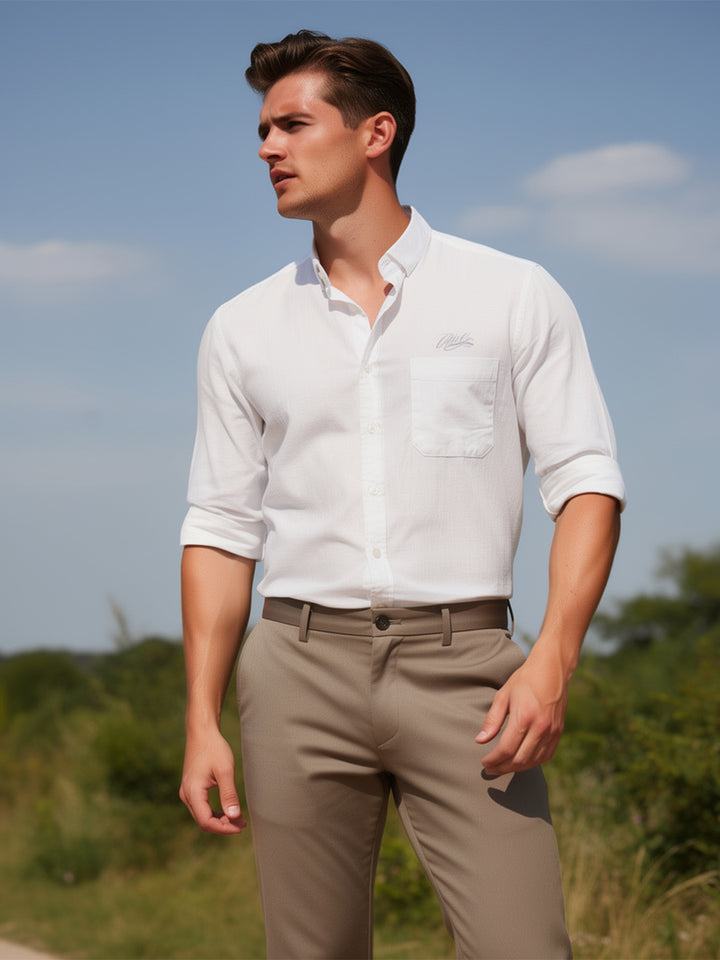 Ivory White Plain Casual Shirt