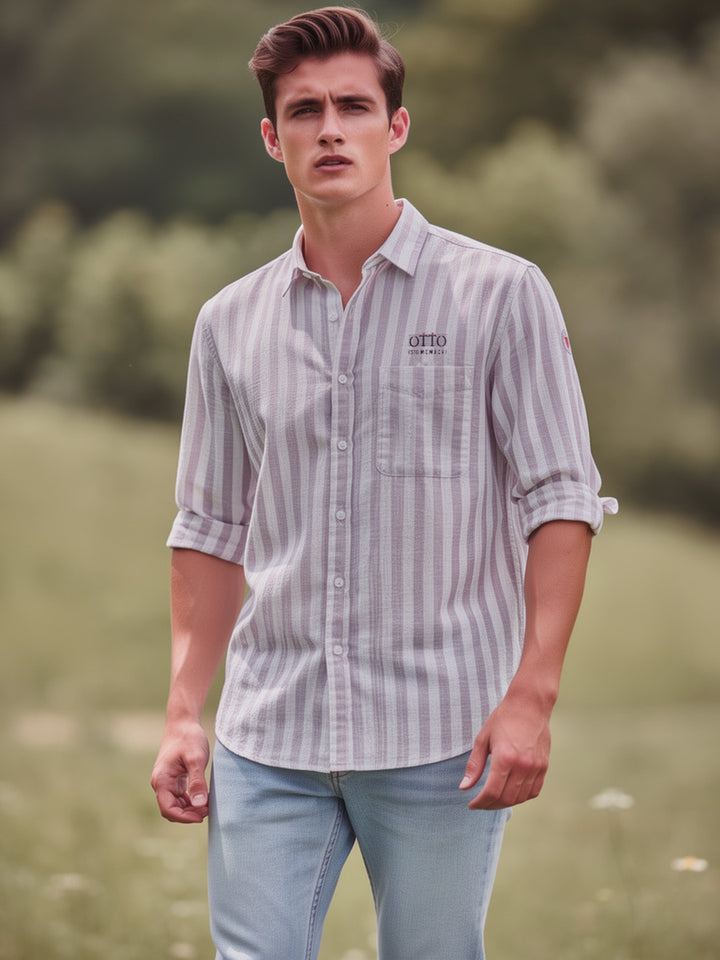 Lavendar Vertical Stripes Casual Shirt