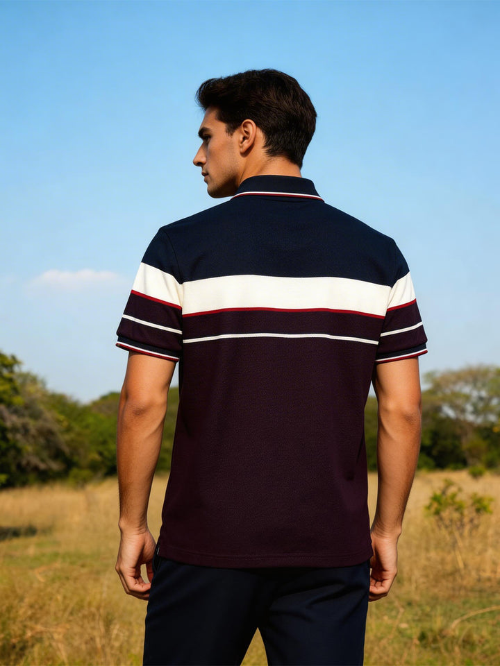 Purple Horizontal Stripes Polo T Shirt