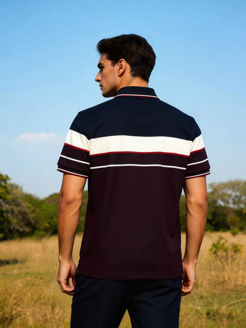 Purple Horizontal Stripes Polo T Shirt