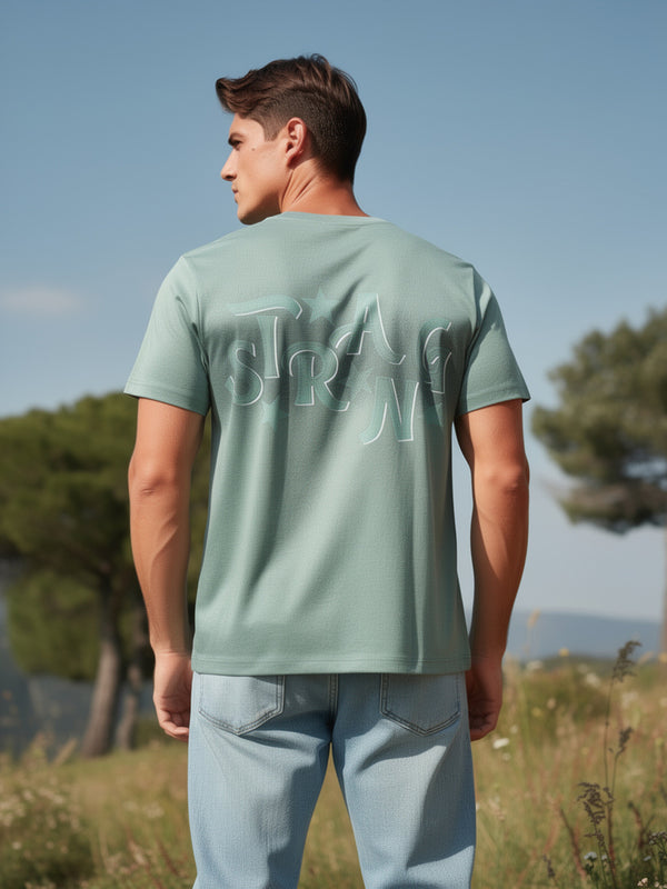 Sage Green Printed Crew Neck T Shirt