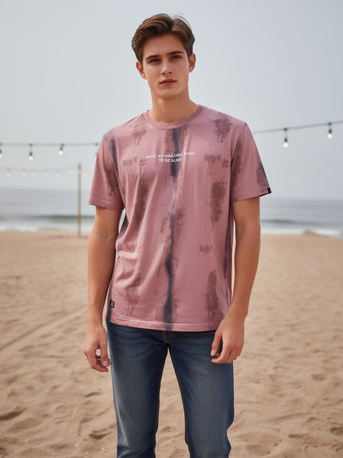 Dusty Rose Printed Crew Neck T Shirt