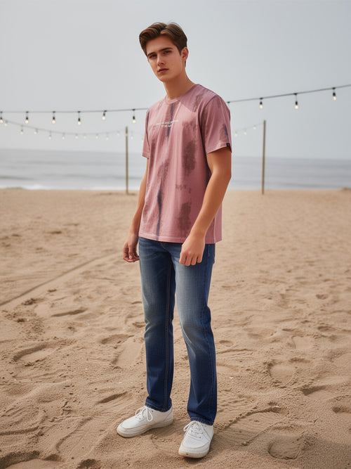 Dusty Rose Printed Crew Neck T Shirt