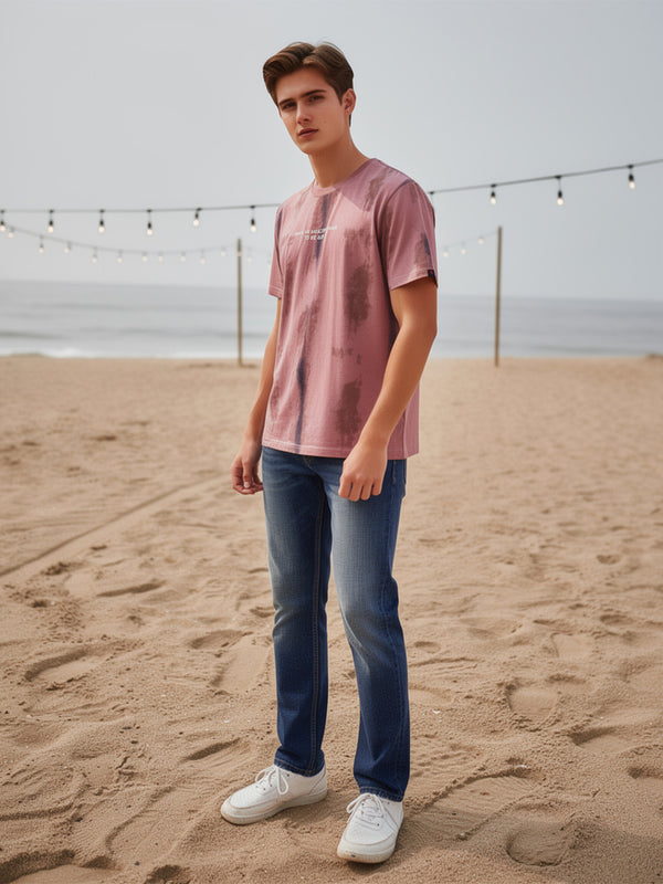 Dusty Rose Printed Crew Neck T Shirt