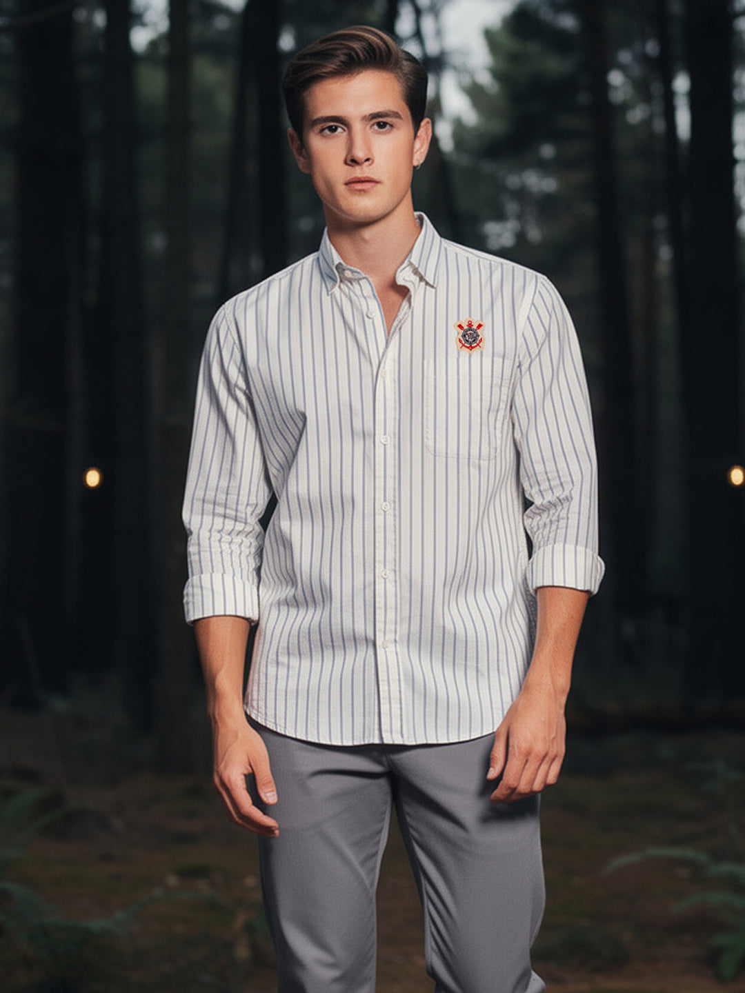 Classic White and Blue Vertical Stripes Casual Shirt