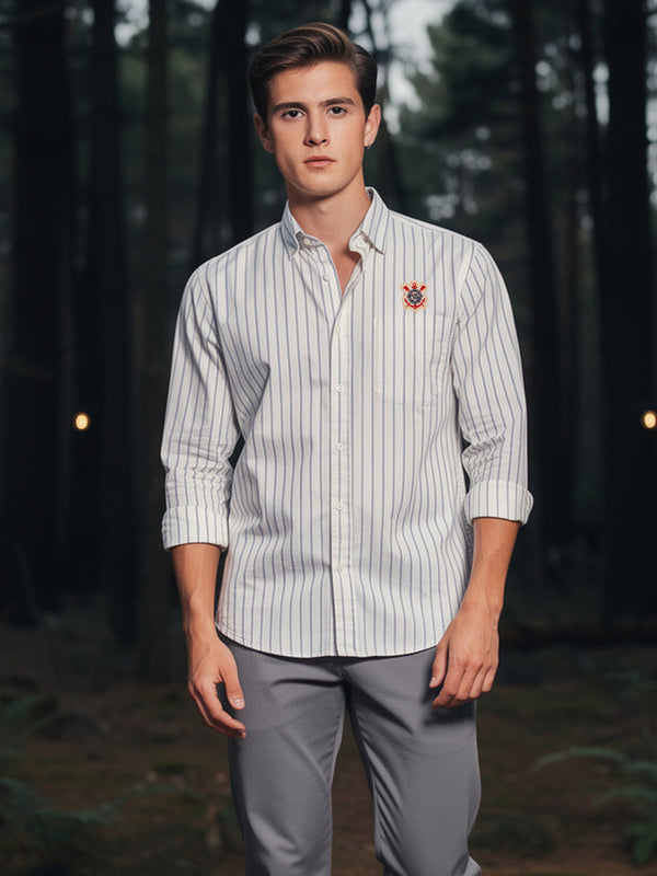 Classic White and Blue Vertical Stripes Casual Shirt