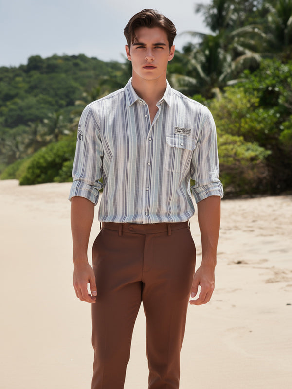 Mint Green Vertical Stripes Casual Shirt