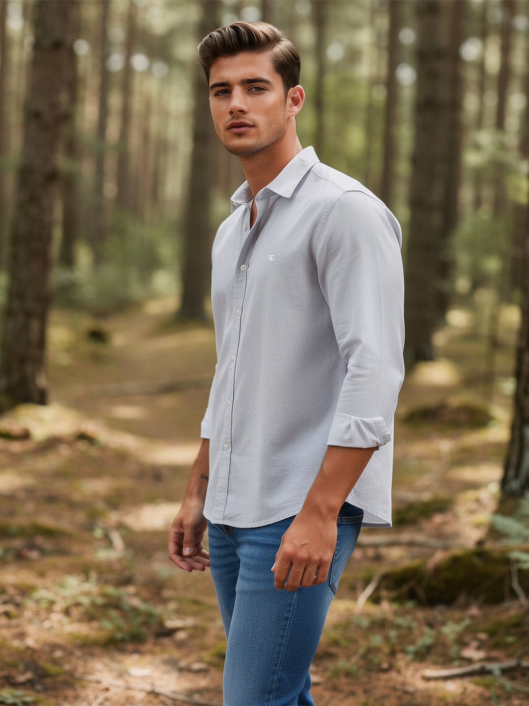 Light Grey Plain Casual Shirt
