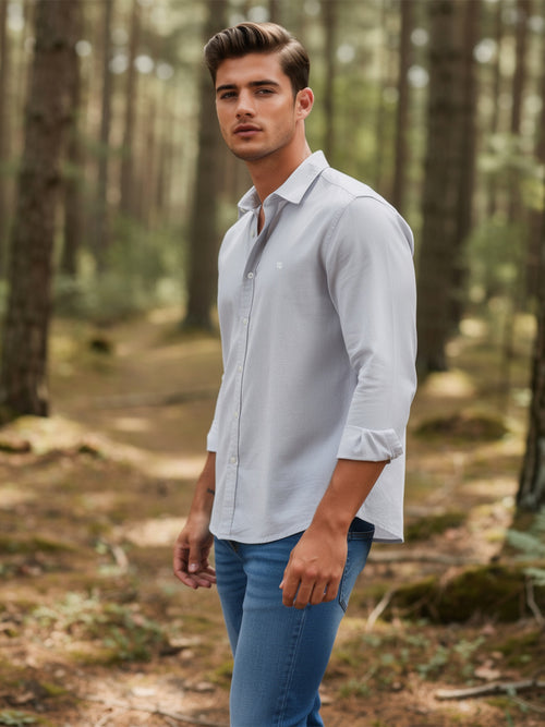 Light Grey Plain Casual Shirt