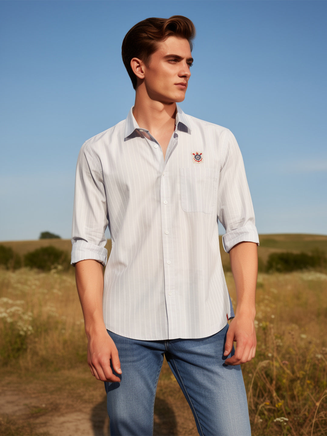 Misty Ice Blue Vertical Stripes Casual Shirt